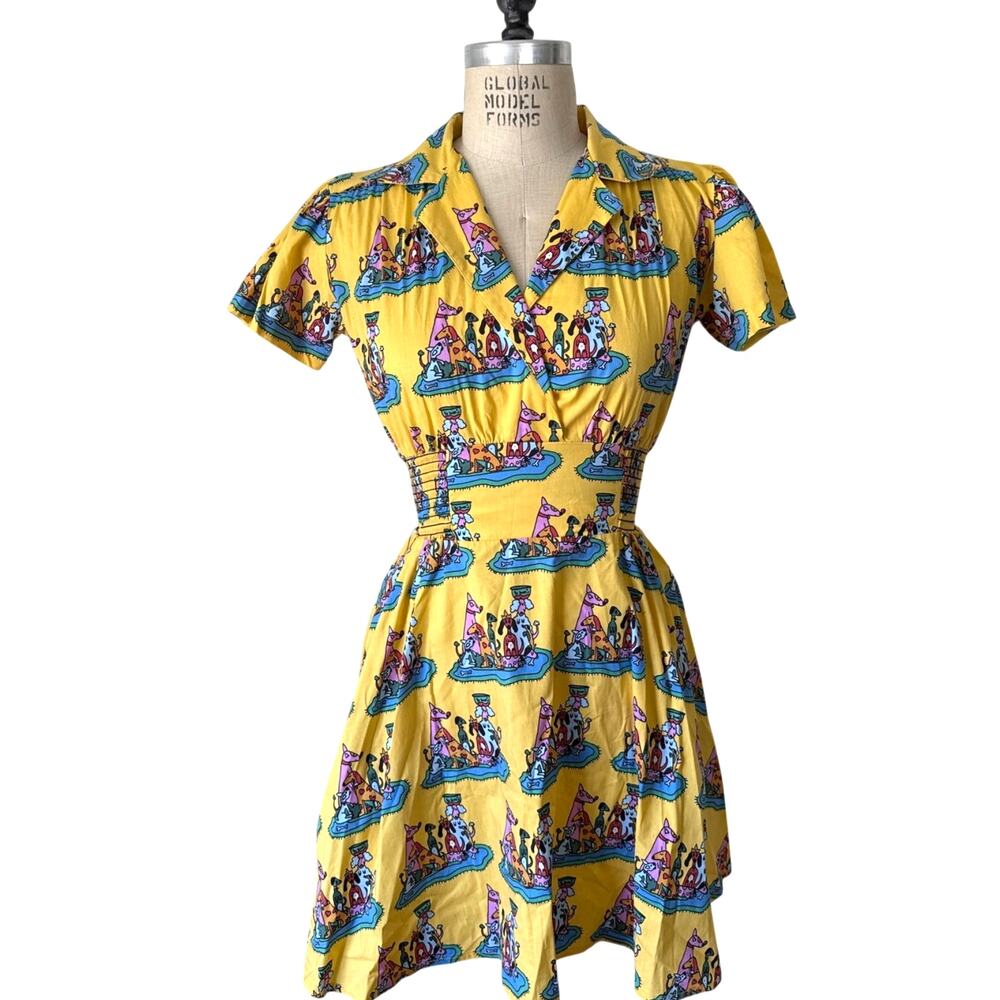 Nooworks Lovely Leah Dress in Dog Party Print Size Small NEW NWOT